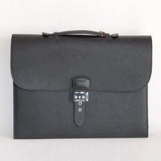 Best Hermes Sac A Depeche Lychee Texture Briefcase Black 509012 - Click Image to Close